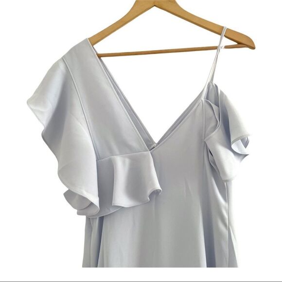 Adeam Asymmetric Ruffled Crepe Midi Dress  in Sky Blue - Picture 6 of 10